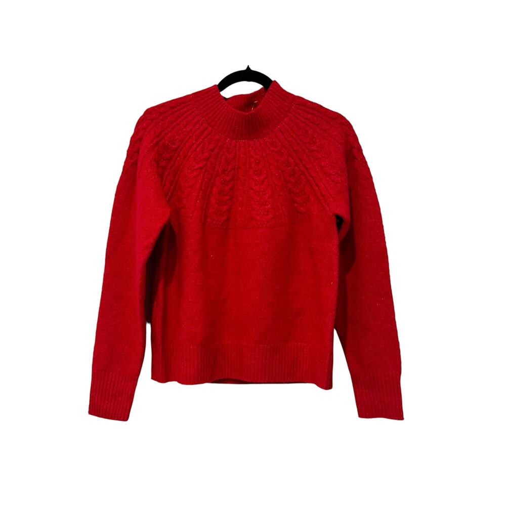 Joie Mock Neck Cable knit Pullover Sweater Long Sleeve Raspberry Red Size S NWOT - Picture 13 of 13